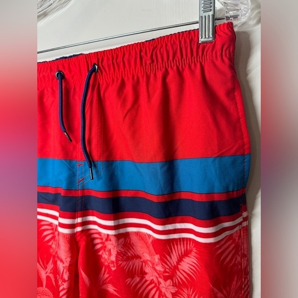 Spyder Boys Red Blue Striped Tropical Floral Drawstring Swim Shorts Size XL - Picture 3 of 15